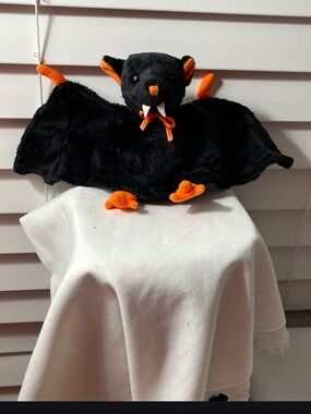 Black & Orange Plush Bat Kids Toy - Soft Halloween Stuffed Animal